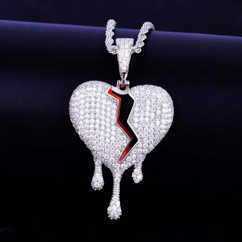  Men Drip Heart Necklace With Pendant Cubic Zircon